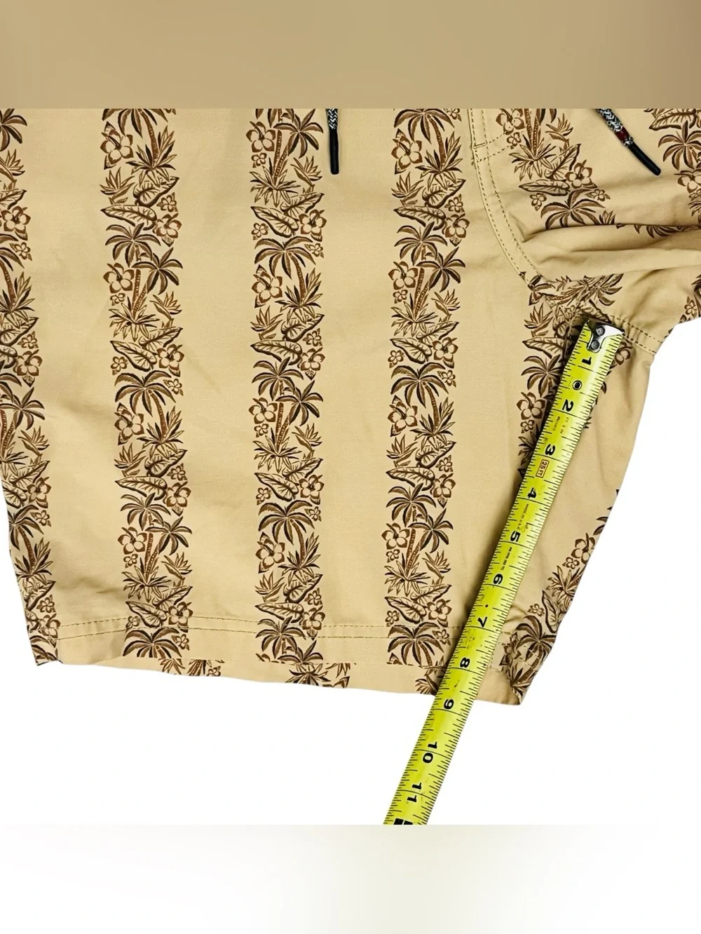 Katin Board Shorts Mens 34x9 Tan Tropical Floral Drawstring Hybrid Swim Trunks